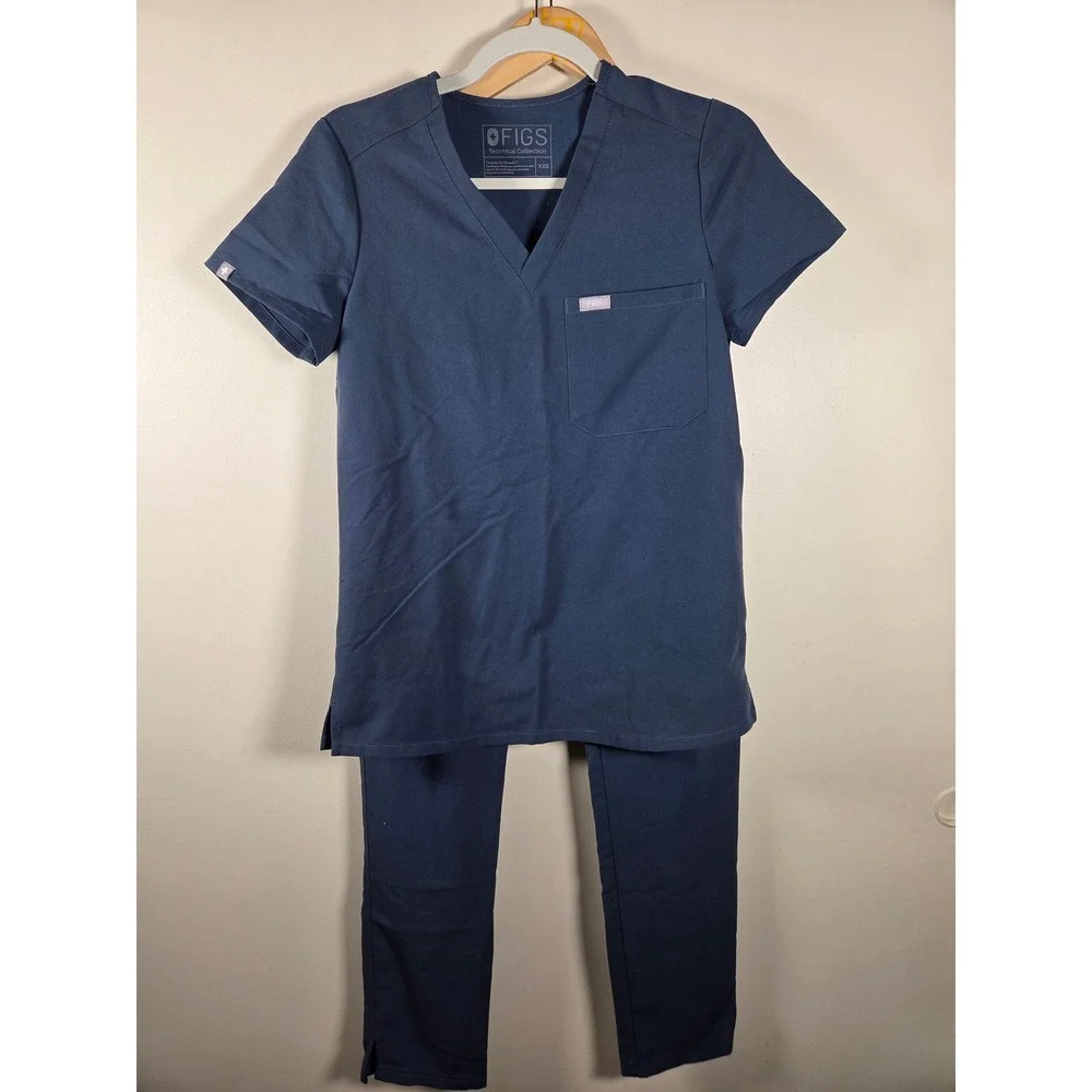 FIGS Technical Collection Scrub Set Navy Blue Casma Top Cargo Jogger Pants XXS